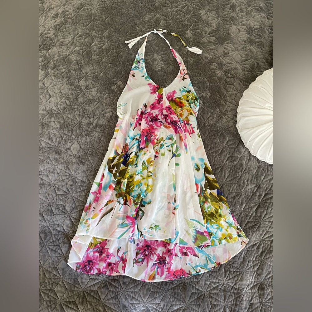 Venus Chiffon Coverup Dress Flower Halter High Low Tropical